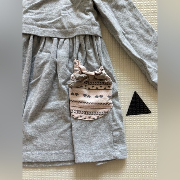 Boutique|Baby girl toddler Heather gray boho long sleeve Dress,Pattern pockets• - Picture 4 of 5